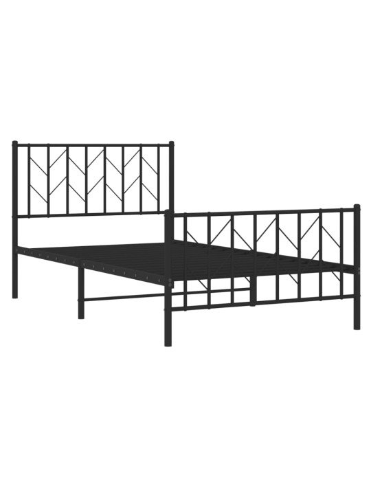 Kovový rám postele s hlavovým a nožním čelem černý 100 x 200 cm