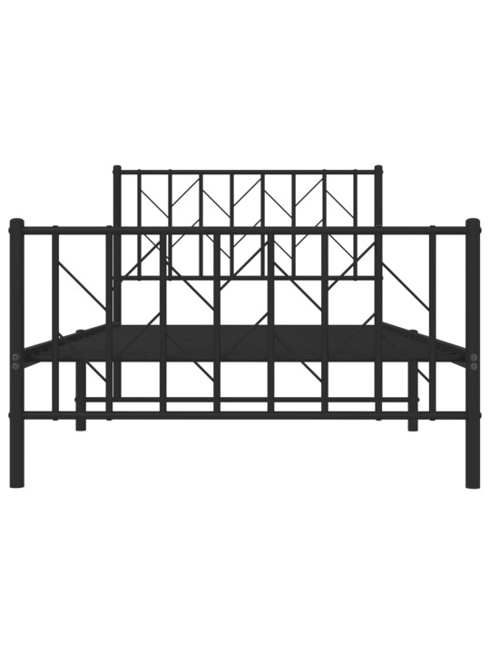 Kovový rám postele s hlavovým a nožním čelem černý 100 x 200 cm