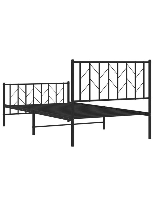 Kovový rám postele s hlavovým a nožním čelem černý 100 x 200 cm