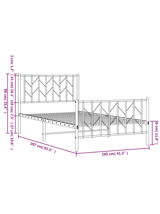 Kovový rám postele s hlavovým a nožním čelem černý 100 x 200 cm