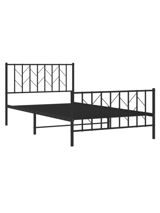 Kovový rám postele s hlavovým a nožním čelem černý 107 x 203 cm