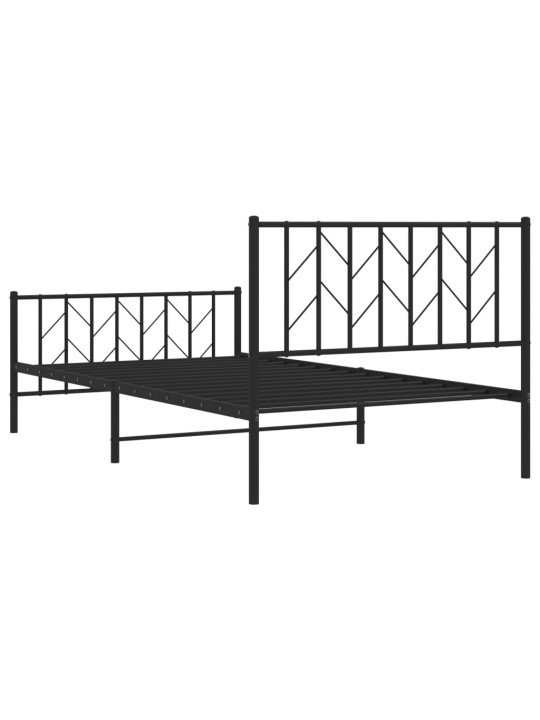 Kovový rám postele s hlavovým a nožním čelem černý 107 x 203 cm