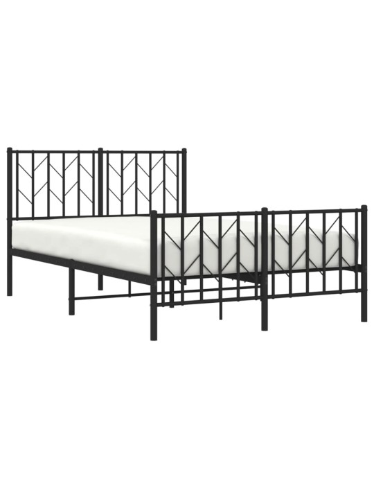 Kovový rám postele s hlavovým a nožním čelem černý 120 x 200 cm