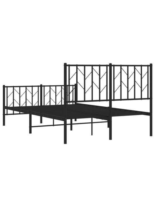 Kovový rám postele s hlavovým a nožním čelem černý 120 x 200 cm