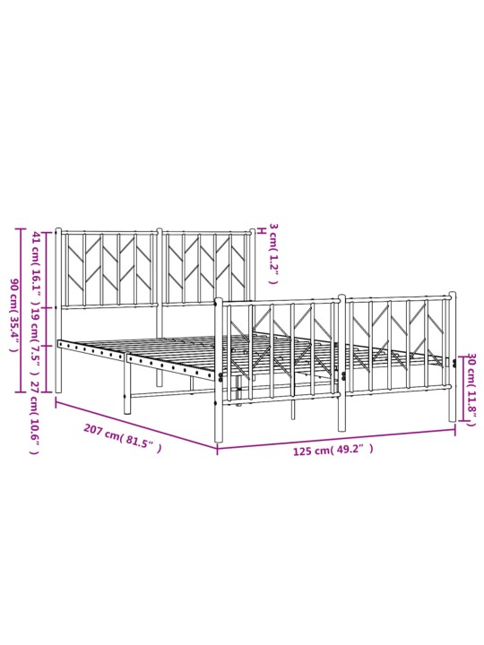 Kovový rám postele s hlavovým a nožním čelem černý 120 x 200 cm