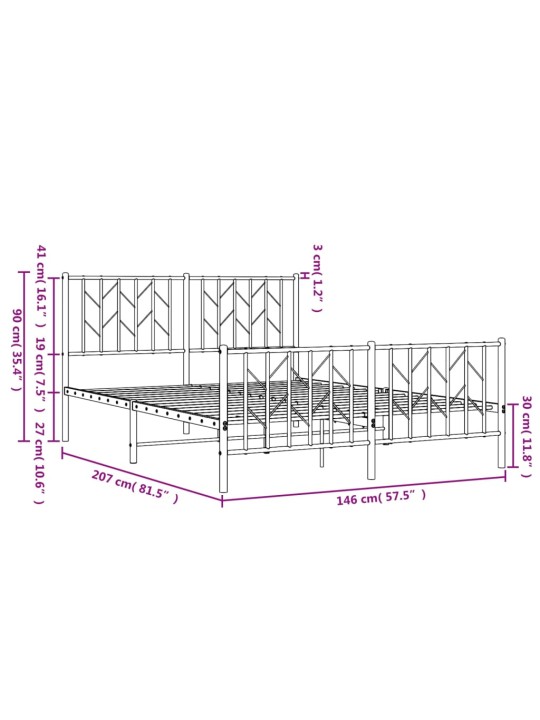 Kovový rám postele s hlavovým a nožním čelem černý 140 x 200 cm