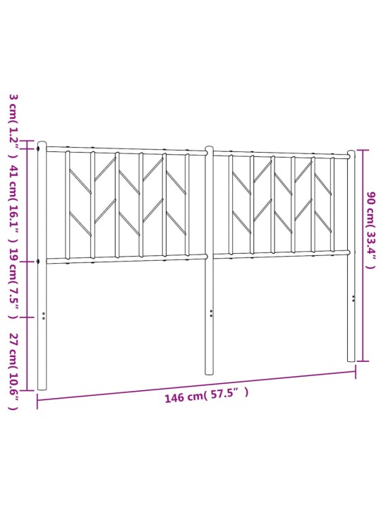 Kovové čelo postele černé 140 cm