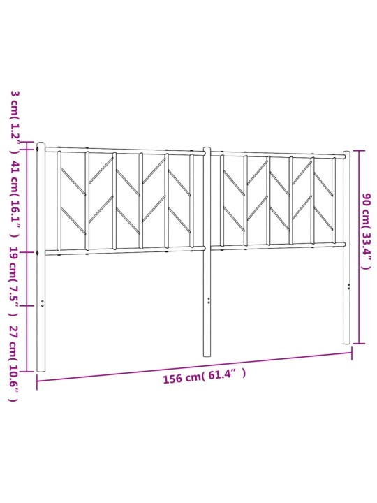 Kovové čelo postele černé 150 cm