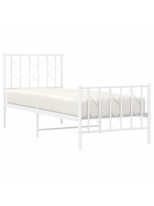 Kovový rám postele s hlavovým a nožním čelem bílý 75 x 190 cm