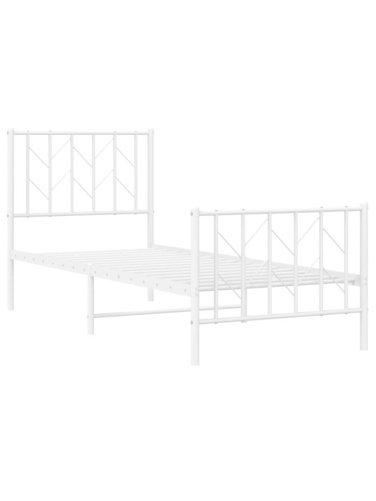 Kovový rám postele s hlavovým a nožním čelem bílý 75 x 190 cm
