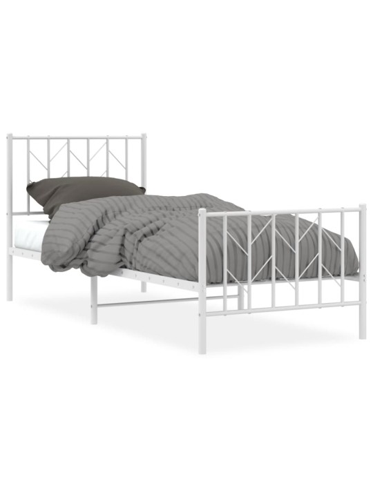 Kovový rám postele s hlavovým a nožním čelem bílý 80 x 200 cm