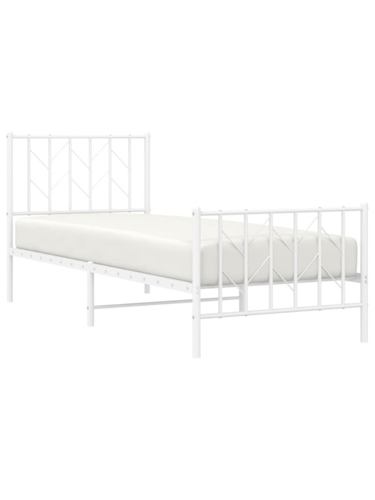 Kovový rám postele s hlavovým a nožním čelem bílý 80 x 200 cm