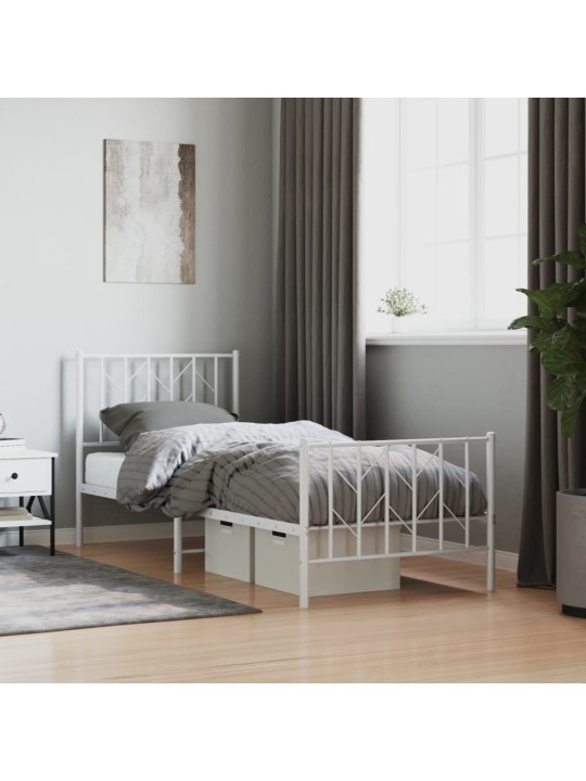 Kovový rám postele s hlavovým a nožním čelem bílý 80 x 200 cm
