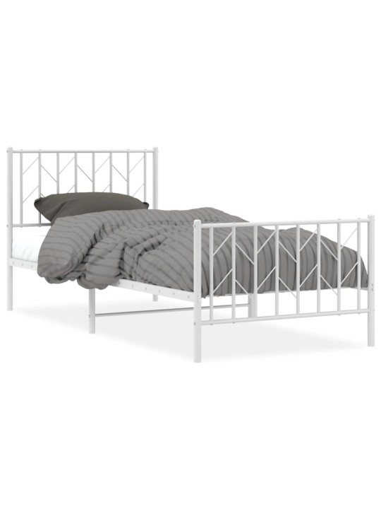 Kovový rám postele s hlavovým a nožním čelem bílý 90 x 200 cm