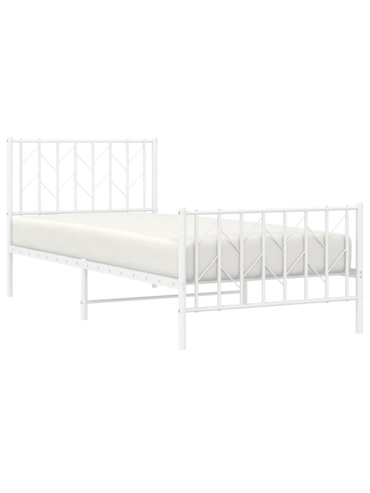 Kovový rám postele s hlavovým a nožním čelem bílý 90 x 200 cm