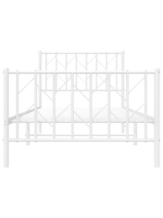 Kovový rám postele s hlavovým a nožním čelem bílý 90 x 200 cm