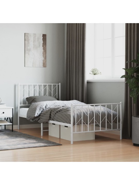 Kovový rám postele s hlavovým a nožním čelem bílý 90 x 200 cm