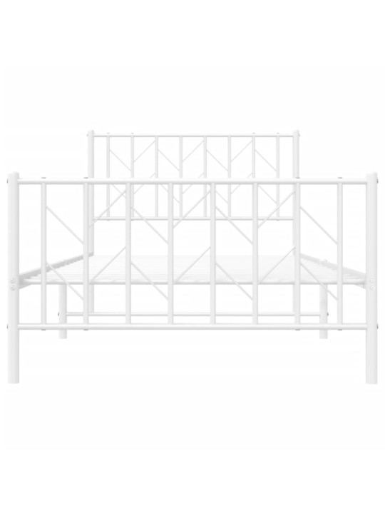 Kovový rám postele s hlavovým a nožním čelem bílý 100 x 190 cm