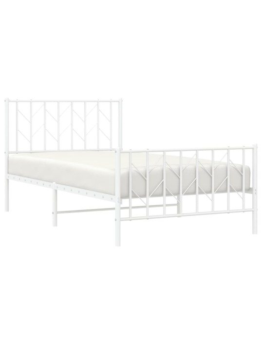 Kovový rám postele s hlavovým a nožním čelem bílý 100 x 200 cm