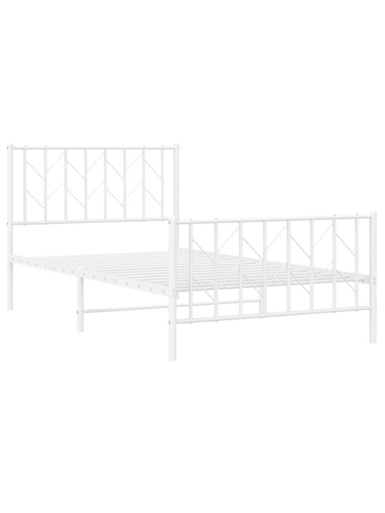 Kovový rám postele s hlavovým a nožním čelem bílý 100 x 200 cm