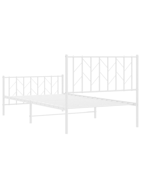 Kovový rám postele s hlavovým a nožním čelem bílý 100 x 200 cm