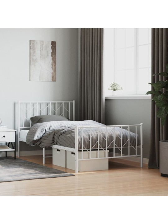 Kovový rám postele s hlavovým a nožním čelem bílý 100 x 200 cm