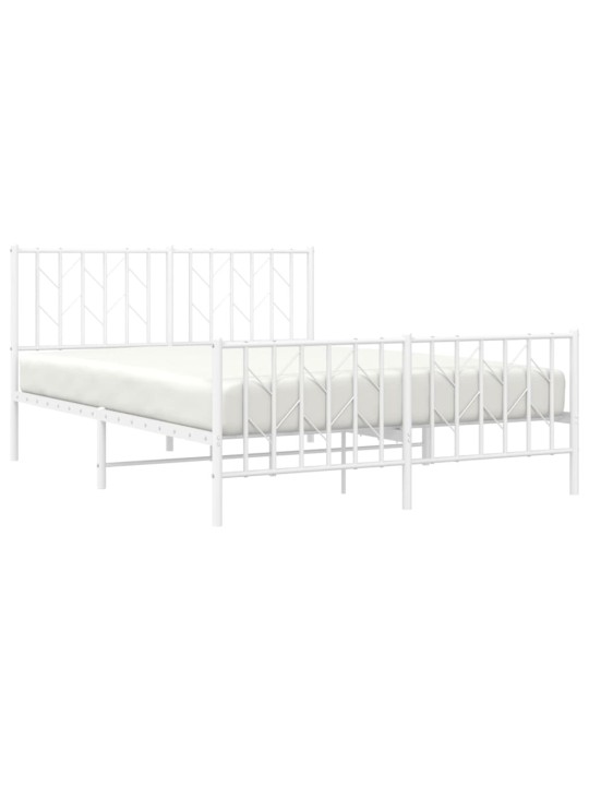 Kovový rám postele s hlavovým a nožním čelem bílý 135 x 190 cm