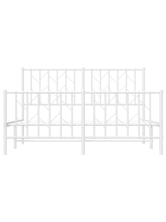 Kovový rám postele s hlavovým a nožním čelem bílý 135 x 190 cm