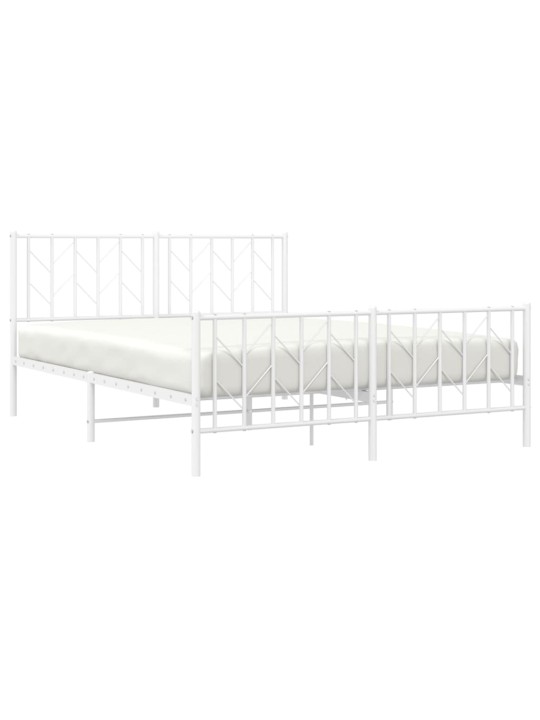 Kovový rám postele s hlavovým a nožním čelem bílý 150 x 200 cm