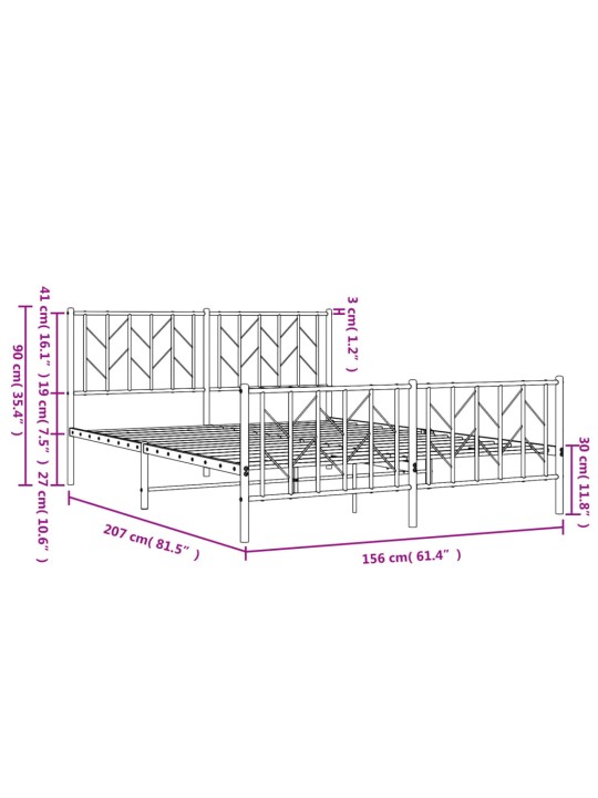 Kovový rám postele s hlavovým a nožním čelem bílý 150 x 200 cm
