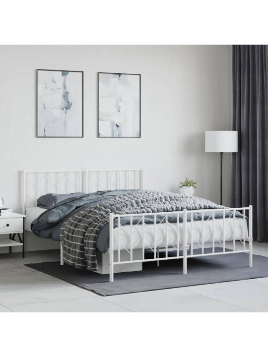 Kovový rám postele s hlavovým a nožním čelem bílý 150 x 200 cm
