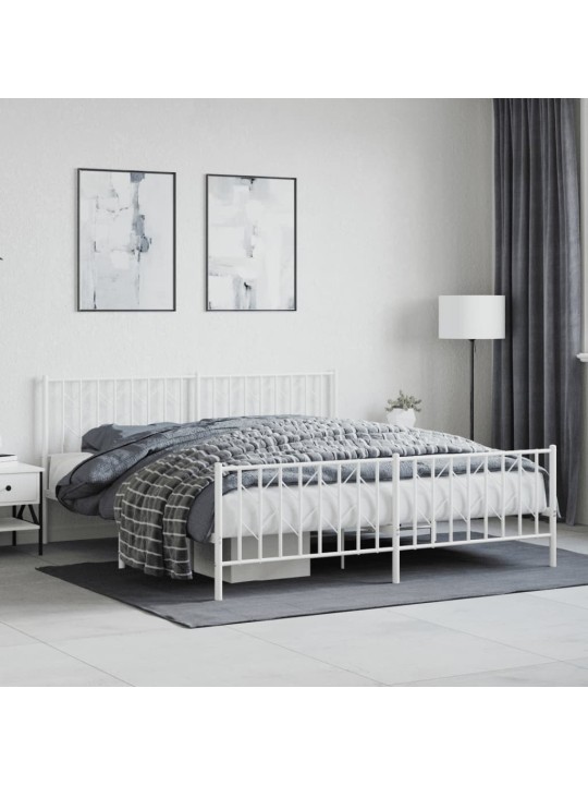 Kovový rám postele s hlavovým a nožním čelem bílý 180 x 200 cm