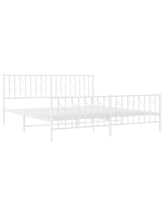 Kovový rám postele s hlavovým a nožním čelem bílý 183 x 213 cm