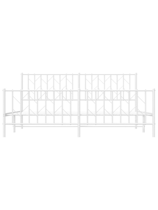 Kovový rám postele s hlavovým a nožním čelem bílý 183 x 213 cm