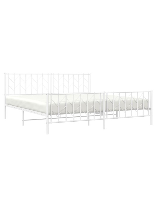 Kovový rám postele s hlavovým a nožním čelem bílý 193 x 203 cm
