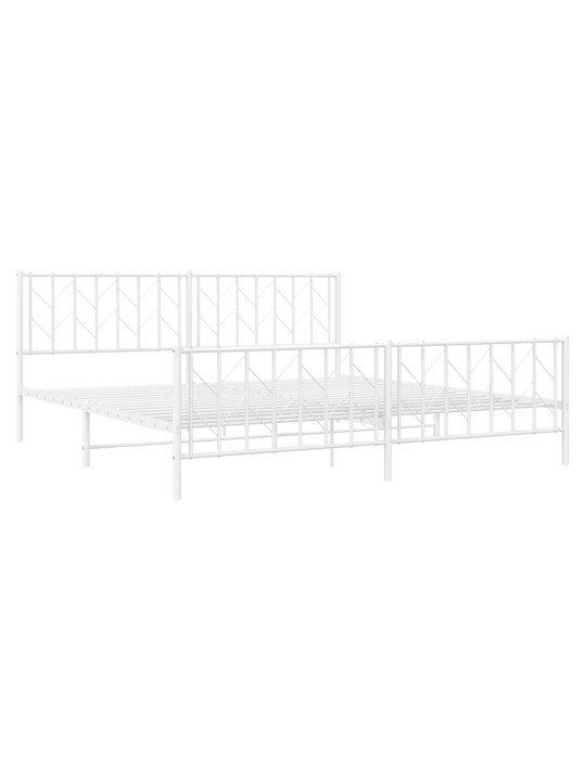 Kovový rám postele s hlavovým a nožním čelem bílý 193 x 203 cm