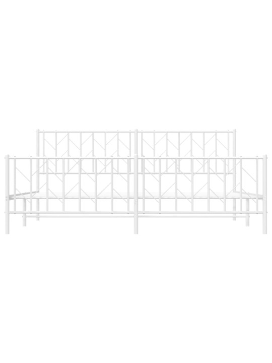 Kovový rám postele s hlavovým a nožním čelem bílý 193 x 203 cm