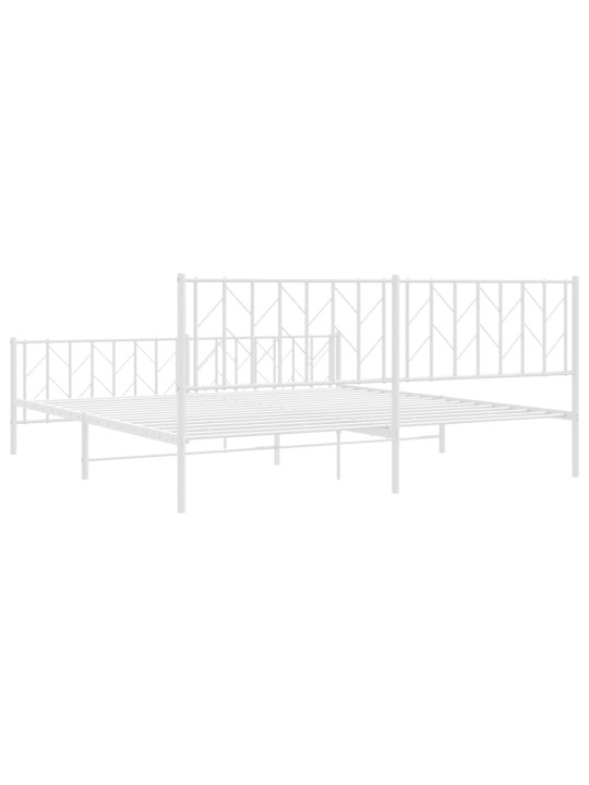 Kovový rám postele s hlavovým a nožním čelem bílý 193 x 203 cm