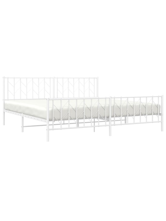 Kovový rám postele s hlavovým a nožním čelem bílý 200 x 200 cm