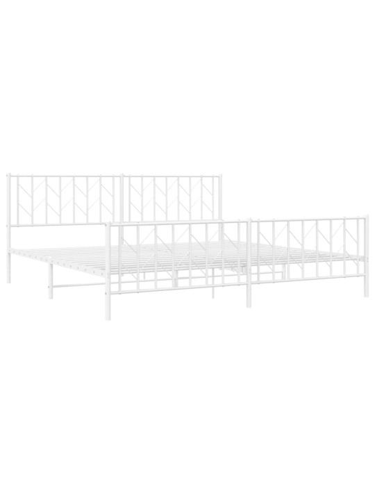 Kovový rám postele s hlavovým a nožním čelem bílý 200 x 200 cm