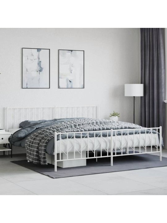 Kovový rám postele s hlavovým a nožním čelem bílý 200 x 200 cm