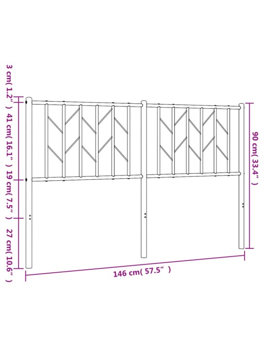 Kovové čelo postele bílé 140 cm