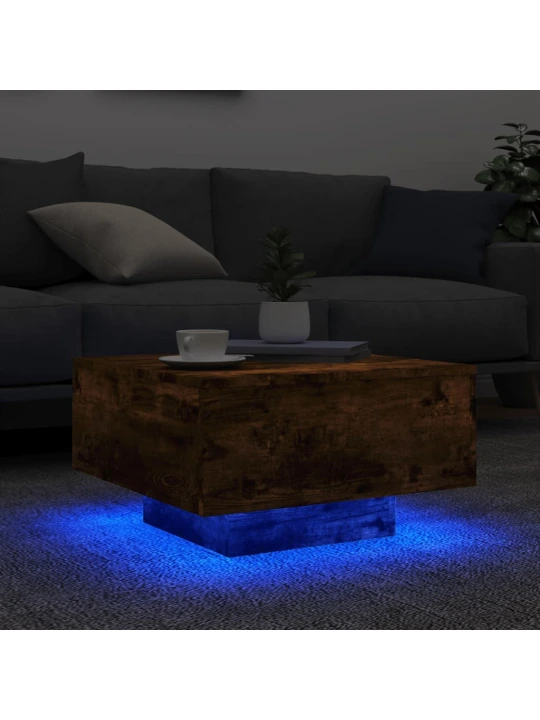 Konferenční stolek s LED osvětlením kouřový dub 55 x 55 x 31 cm