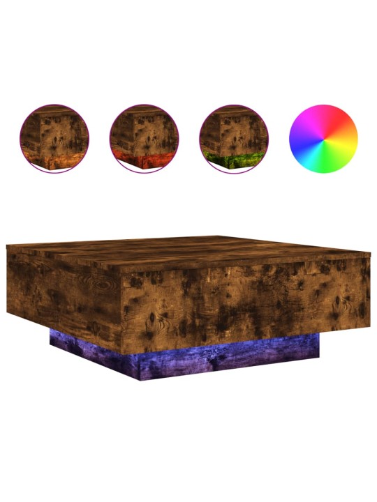 Konferenční stolek s LED osvětlením kouřový dub 80 x 80 x 31 cm