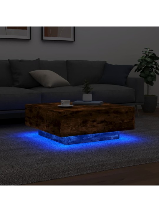 Konferenční stolek s LED osvětlením kouřový dub 80 x 80 x 31 cm