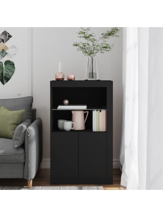 Odkládací skříňka s LED osvětlením černá kompozitní dřevo