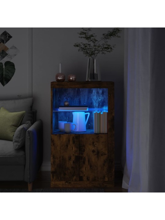 Odkládací skříňka s LED osvětlením kouřový dub kompozitní dřevo
