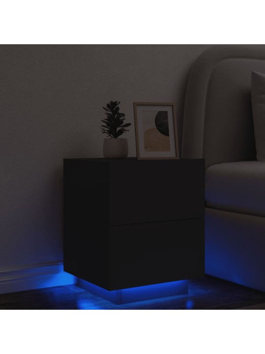 Noční stolek s LED osvětlením černý kompozitní dřevo