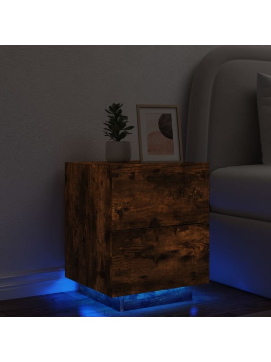 Noční stolek s LED osvětlením kouřový dub kompozitní dřevo