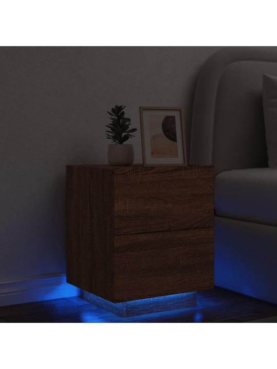 Noční stolek s LED osvětlením hnědý dub kompozitní dřevo
